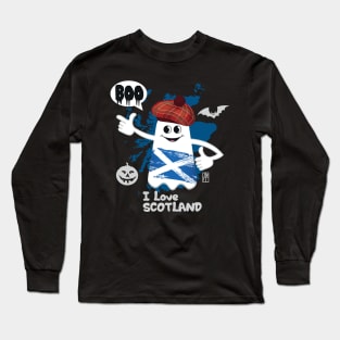 BOO GHOST with Scottish flag "I love Scotland"- cute Halloween Long Sleeve T-Shirt